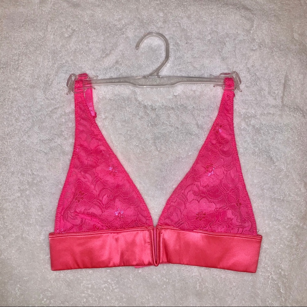Free People Satin Silk Lace Hot Pink Bralette Bra
